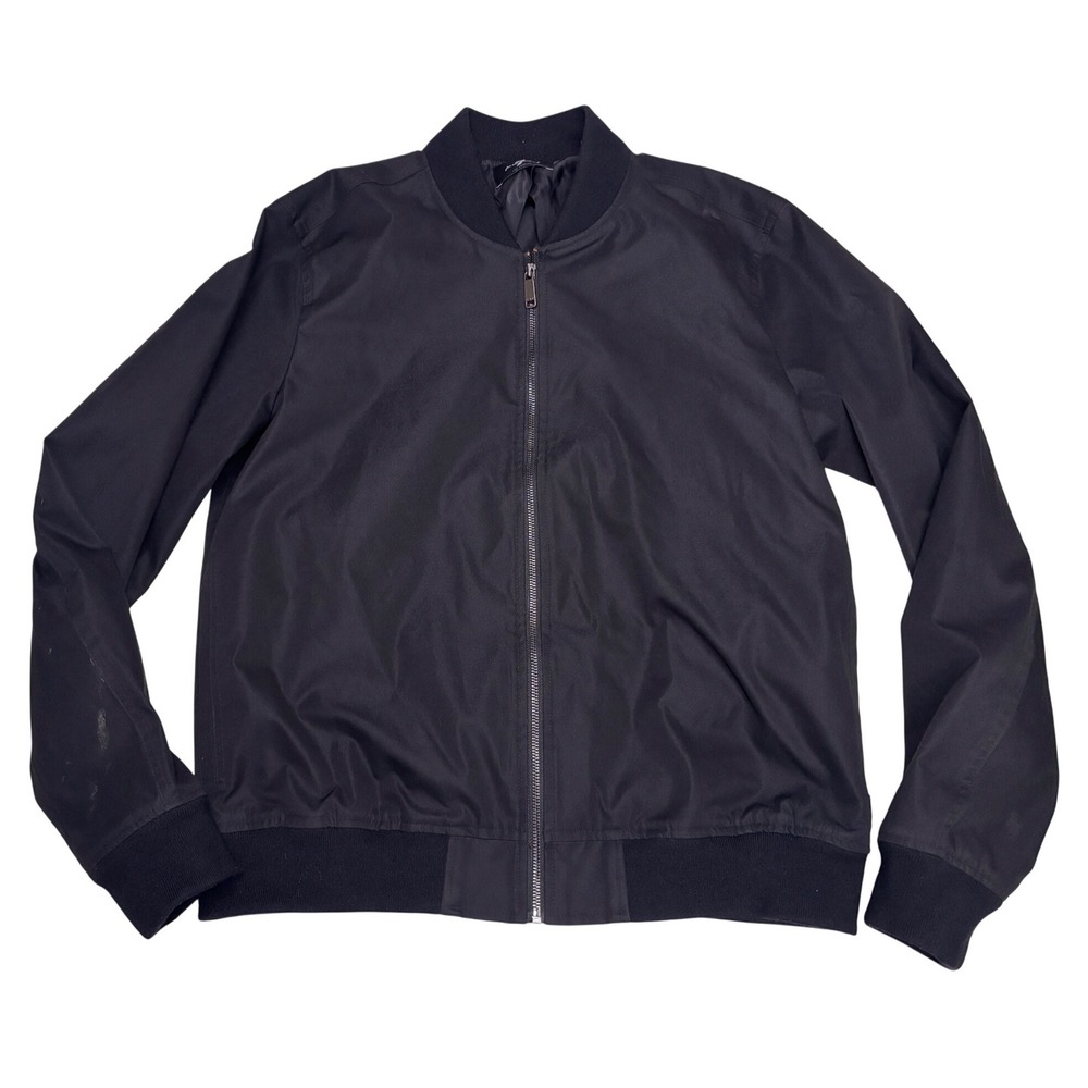 7 For All Mankind Bomber Jacket Mens Large Black Full Zip Ribbed Trim Solid